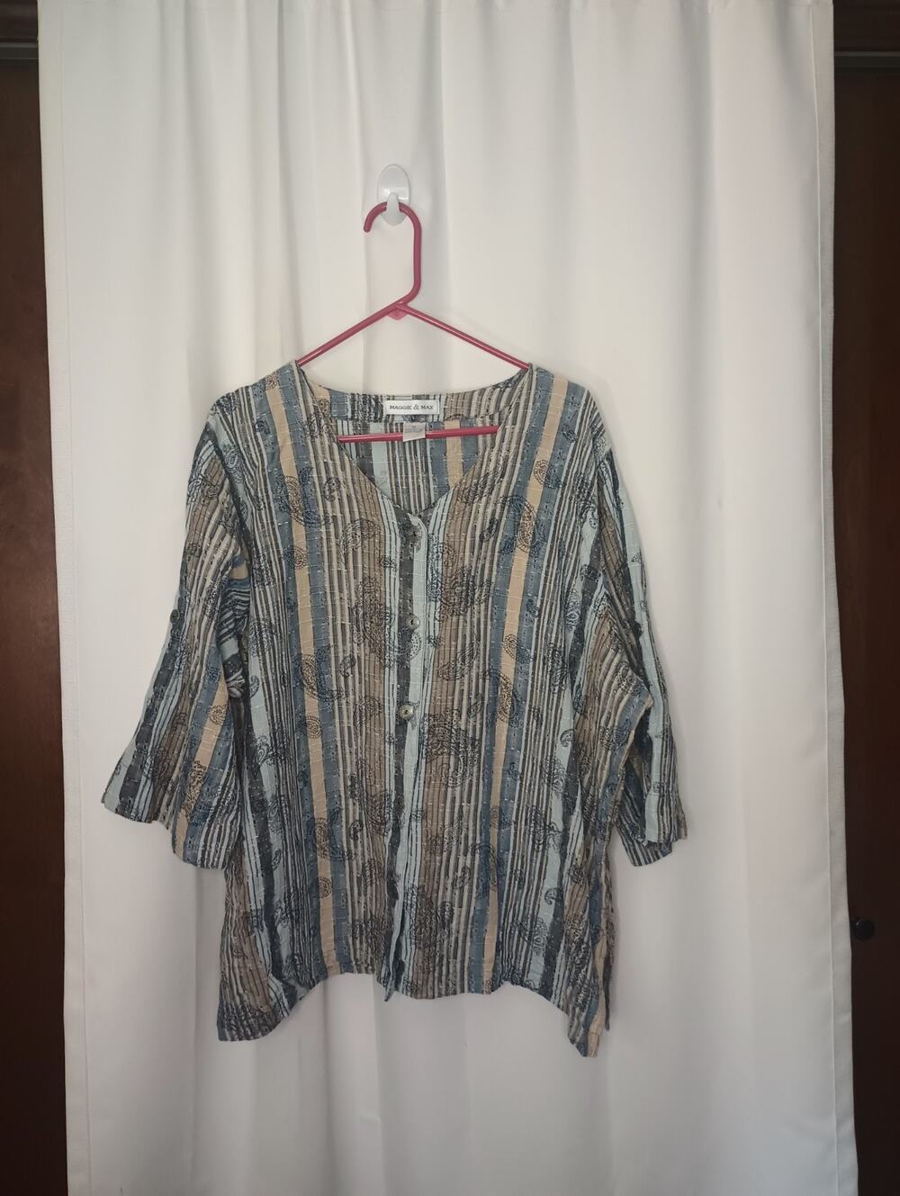 Maggie & Max Women's 3X Artsy Button Up Top Embroidered Coastal Eclectic Boho
